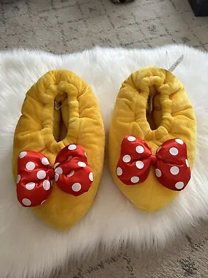 Disney Parks Minnie Mouse Slippers Plush Yellow Heels Adult Large • $49