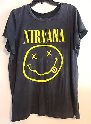 Rare Single Stitch Vintage Nirvana Smiley Face Tee T-Shirt Black XL Kurt Cobain • $101.62