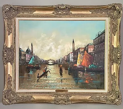 Vintage Oil Painting Venice Italy M. Ramiam Gold Ornate Frame 33 X 39 X 2 3/4  • $350