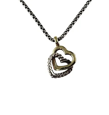 David Yurman Sterling Silver And 18K Yellow Gold Double Heart Necklace #13978 • $395