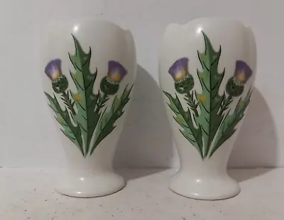 Vintage Bud Style Pair Small Vases Hand Painted Thistle Pattern Radford • £9.80