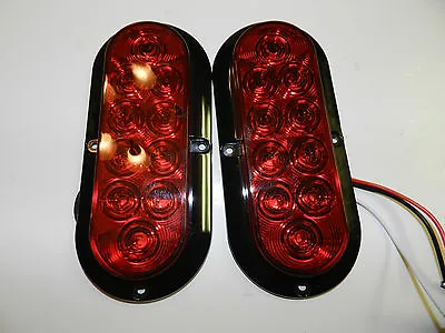 (2) Trailer Truck Red LED Surface Mount 6  Oval Stop Turn Tail Light Sealed • $23.99