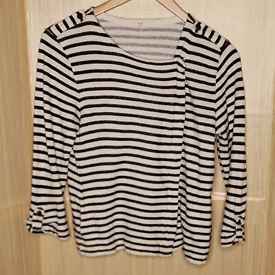 J. Crew Womens Striped Nautical Zip Up 3/4 Sleeve Top Medium • $17