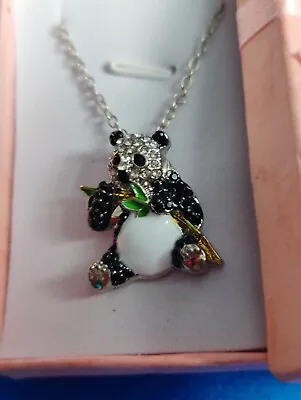 Crystal PANDA NECKLACE  SILVER PLATED  PENDANT Comes Gift Boxed Christmas 997 • £9.95