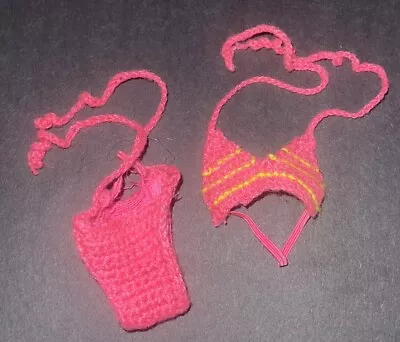 Vintage Crochet Yellow Pink Bikini Top & Bottom Barbie Mattel Doll Clothing • $14.99