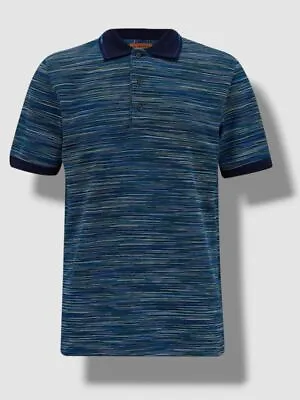 $370 Missoni Men's Blue Space Dye Stripe Short Sleeve Cotton Polo Shirt Size L • $118.38
