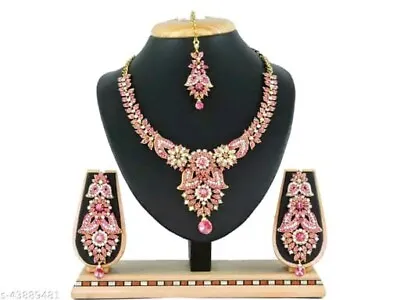 Ethnic Indian Gold Plated Jewelry Earrings Bollywood AD CZ Necklace Set • $22.27