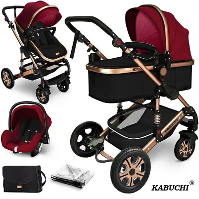 KABUCHI® Newborn Baby Pram Pushchair Buggy Stroller 3in1 Travel System Car Seat • £199.99