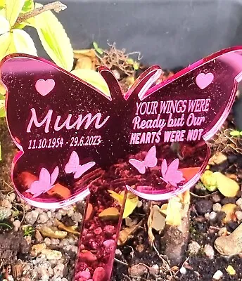 Personalised Butterfly Memorial Grave Marker Plaque Nan Mum Garden FREE KEYRING  • £12.99