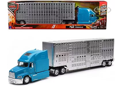 Mack Pinnacle Truck W/ Pot Belly Livestock Trailer Blue 1/32 By New Ray 12853 C • $39.99