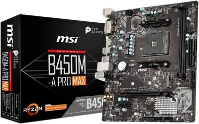 MSI B450M-A PRO MAX Motherboard MATX AM4 DDR4 LAN USB 3.2 Gen1 M.2 DVI-D  • $188.02