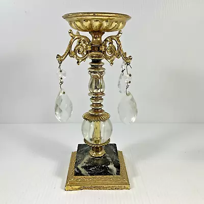 Ornate Metal Candle Holder With Marble Base Prisms MCM Hollywood Regency • $24.50