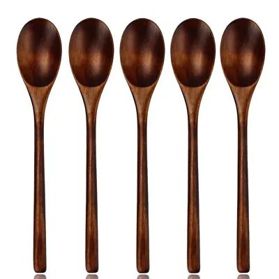 $11.58 • Buy 1/5pcs Wooden Spoon Fork Bamboo Kitchen Cooking Utensil Tools Soup-Teaspoon AU