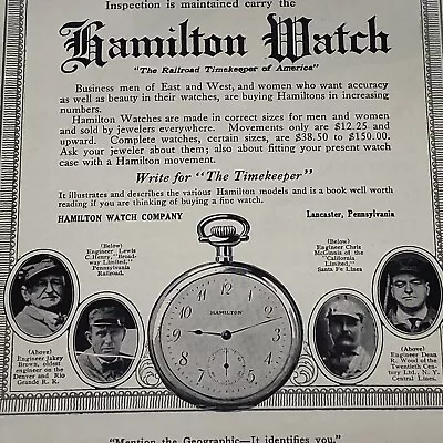 1913 Hamilton Watch Print Ad Original Antique Pocket Railroad Timekeeper Art • £33.20