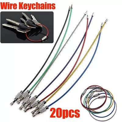 20pcs Stainless Steel Wire Keychain Screw Locking Gadget Cable Rope Keyring • £4.31