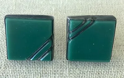 Vintage Sterling Silver Green Onyx Cufflinks Guadalajara Mexico • $24.99