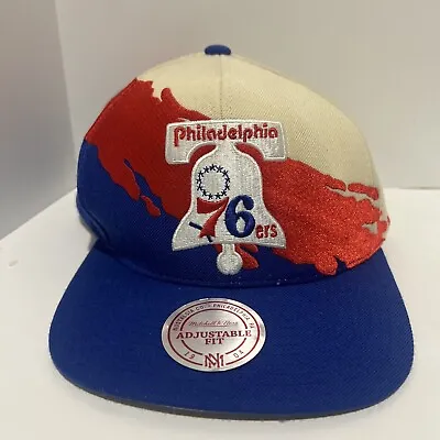 Mitchell & Ness Philadelphia 76ers Paintbrush Adjustable Snapback Hat Blue Red • $21.99