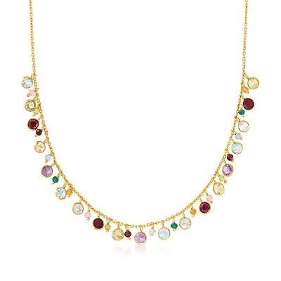 12.10 Ct. T.w. Multi-Gemstone Necklace In 18kt Gold Over Sterling. 18 Inches • $135
