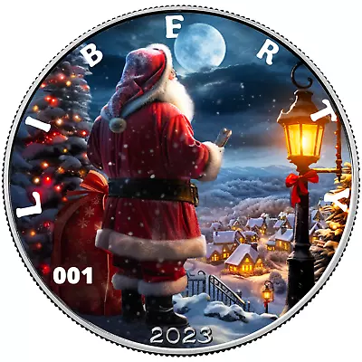 2023 Silver Eagle Merry Christmas Edition Coin 1 Oz .999 Silver Colorized Santa • $85.99