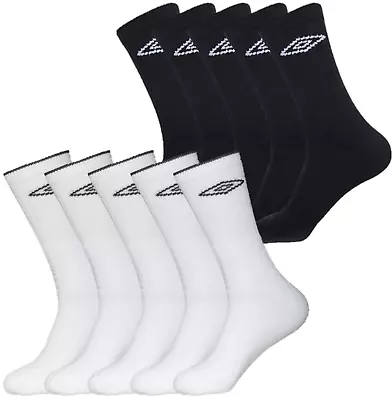 Umbro Mens Crew Socks Size 6-12 Black/White Sports Socks Gym Socks 5 PACK! • £7.99