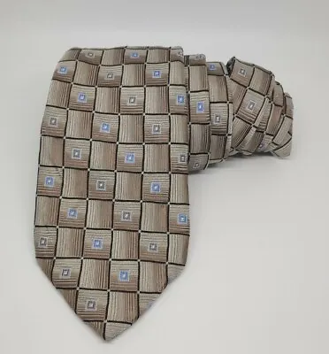 Insignia Martin Wong Mens Necktie Tie Beige Blue Silver Geometric Tie 100% Silk • $2.87