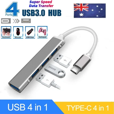 4 Port USB C HUB 3.0 Type C Multi Splitter OTG Adapter For PC Laptop Mac Charge • $7.88