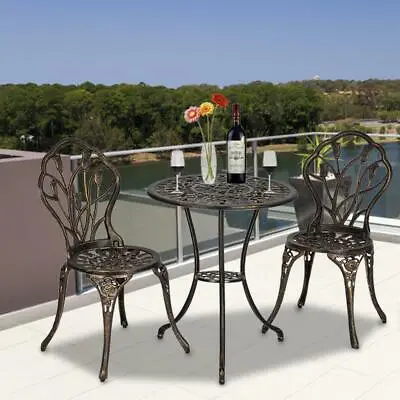 £89.95 • Buy 3Pcs Bistro Table Set Antique Cast Aluminum Rose Design Garden Furniture Set UK