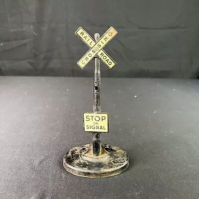 Vintage Marx Black Metal Railroad Crossing Signal Figure 9” • $24