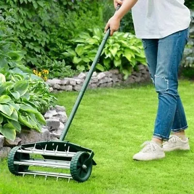 Garden Rolling Lawn Aerator Heavy Duty Manual Grass Spikes Roller With 3 Piece • £32.95