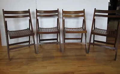 SET OF 4 Vintage Mid-Century ROMANIAN Wooden Slatted Folding Chairs • $200