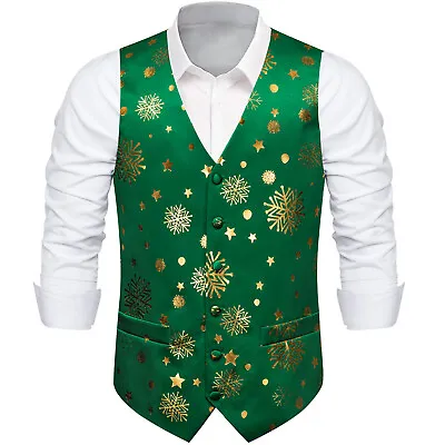 Christmas Mens Waistcoat Green Red Blue Suit Vest Tie Hanky Cufflinks Set Tops • $19.99