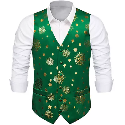 Merry Christmas Mens Waistcoat Green Blue Red Paisley Dress Vest Neck Tie Hankie • $19.99