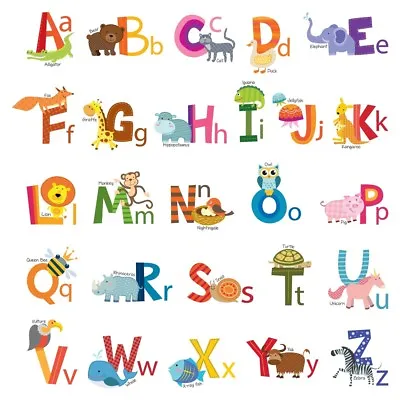 Decowall Animals Alphabet ABC Nursery Kids Removable Wall Stickers Decal DS-8002 • £10.95