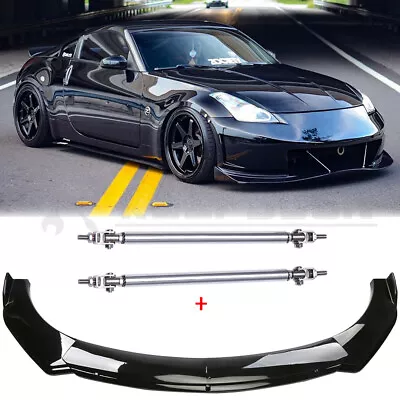 Glossy Black Front Bumper Lip Spoiler Splitter + Strut Rods For Nissan 350Z 370Z • $105.11