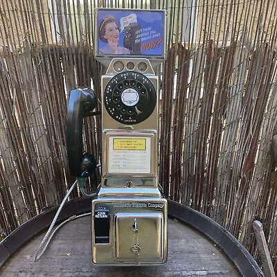 Vintage Automatic Electric Chrome 3 Slot Pay Telephone Payphone W Keys • $649