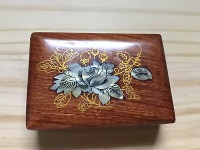 Vintage Rosewood Pocket Jewelry Mirror Box W/ Mother-of-Pearl Inlay Flowers 3.5  • $39.99
