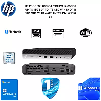 HP PRODESK 600 G4 MINI PC I5-8500T UP TO 16GB UP TO 2TB SSD WIN 10 OR 11 PRO • $115