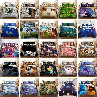 £20.99 • Buy 3D Print Duvet Covers Animal Bedding Set With Pillowcase Single Double King New