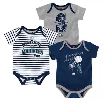 Majestic Seattle Mariners MLB Infant  Home Run  3-Pack Bodysuit Set • $21.95