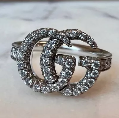 Antique Gucci Diamond Ring 14K White Gold Vintage Ring 1.70Ct CZ Estate Jewelry • $270.79
