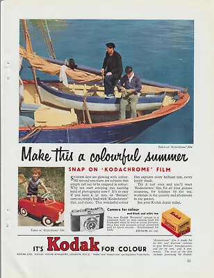 Vintage 1955 Kodak Film Print Ad - Little Boy In Toy Pedal Car - Fishermen Boat • $9.79