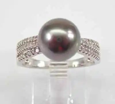14K White Gold Plated 2.50Ct Round And Black Pearl Engagement Ring All Size • $152.27