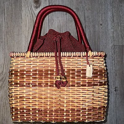 The Sak Elliott Lucca Wicker Basket Drawstring Handbag Tote Purse 10x7 CUTE! • $26.95