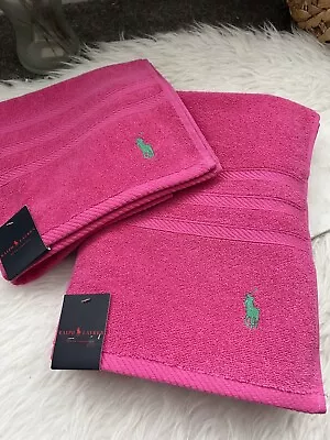 NWT Ralph Lauren Bath & Hand Towel Set 100% Cotton 70 X 140/50 X 95 Cm Pink • £75.99