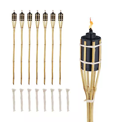 Garden Torches Set 8x Decorative Wick Bamboo Exterior 90cm Oil Burning Party • £45.90