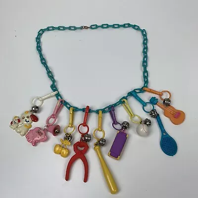 Vintage 80s Clip Charm Turquoise Necklace With 8 Clip Charms • $69.99