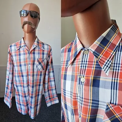 Vintage 60s/70s Sports Collar Shirt | XL | Multi Check Cotton BC98 • £10