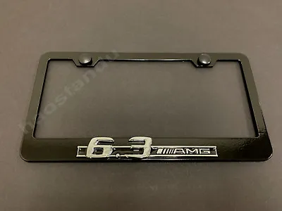 1x 6.3AMG 3D Emblem BLACK Stainless License Plate Frame RUST FREE + S.Cap • $20.89