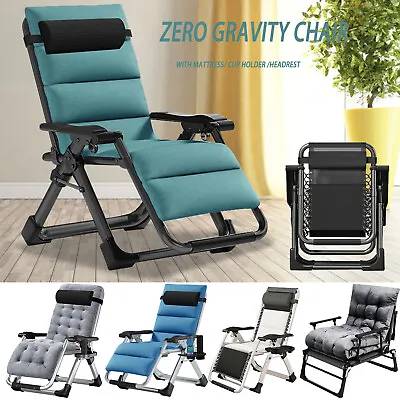 NAIZEA Outdoor Padded Lawn Recliner Zero Gravity Chair Folding Chaise Chairs&Mat • $89.99