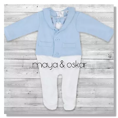 Baby Boy Blue All-in-One Suit Wedding Christening Formal Party Smart Outfit 0-9m • £16.90